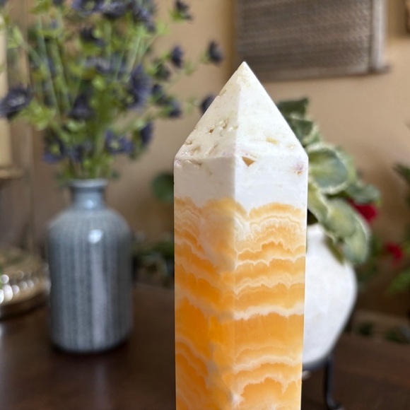 Imperfect - Large Yellow Banded Calcite Tower - 1.77 Pounds and 9.25 Inches Tall - Picture 8 of 13